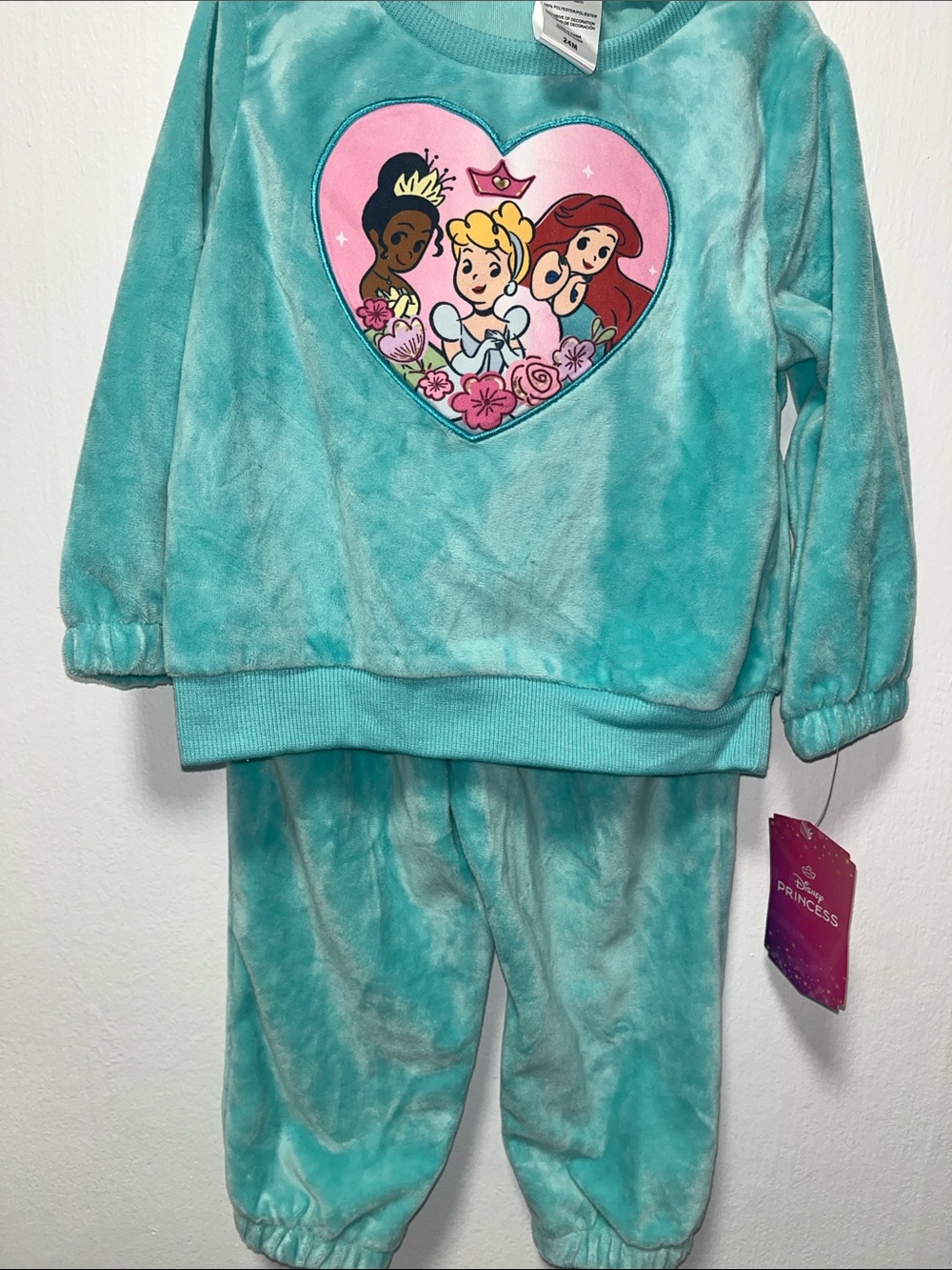 Disney Girls Plush Princess Heart Pajama Set - Turquoise and Pink